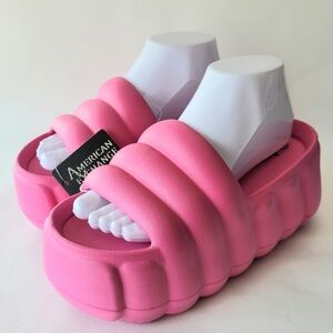 American Exchange Pink Ribbed Platform Slides